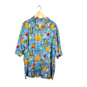 VINTAGE Big Dogs Men’s Ultimate Vacation Novelty Hawaiian Shirt Blue Multi 3X
